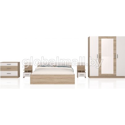 Спальня Леси (Уют-1) с 4-ств. шкафом (сонома/сонома, белый)